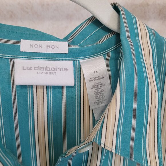 Liz Claiborne Tops - Turquoise Blue, Dark Teal Pin Striped Blouse Size 14 Liz Claiborne
